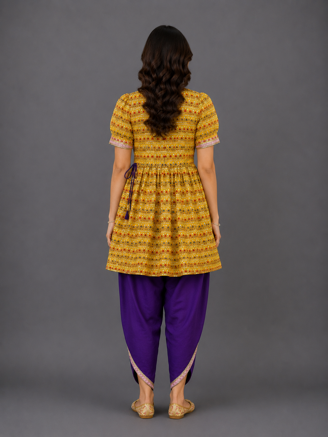 Yellow Heavy Embroidery Kurta  Dhoti set