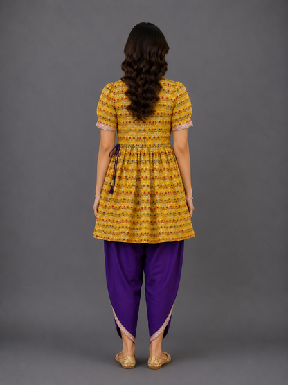 Yellow Heavy Embroidery Kurta  Dhoti set