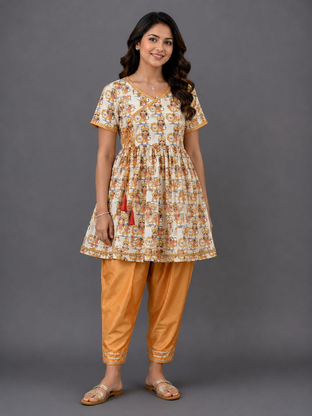 Durga ji Print Kurta Pyjama  Set