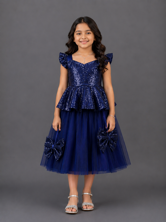 Blue Sequins Peplum Blouse Lehnga  set