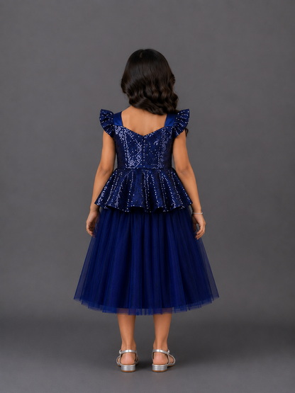 Blue Sequins Peplum Blouse Lehnga  set