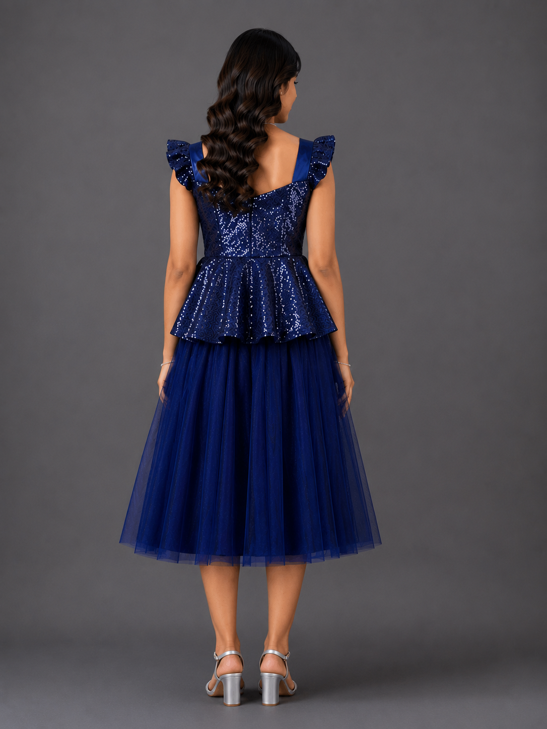 Blue Sequins Peplum Blouse Lehnga  set
