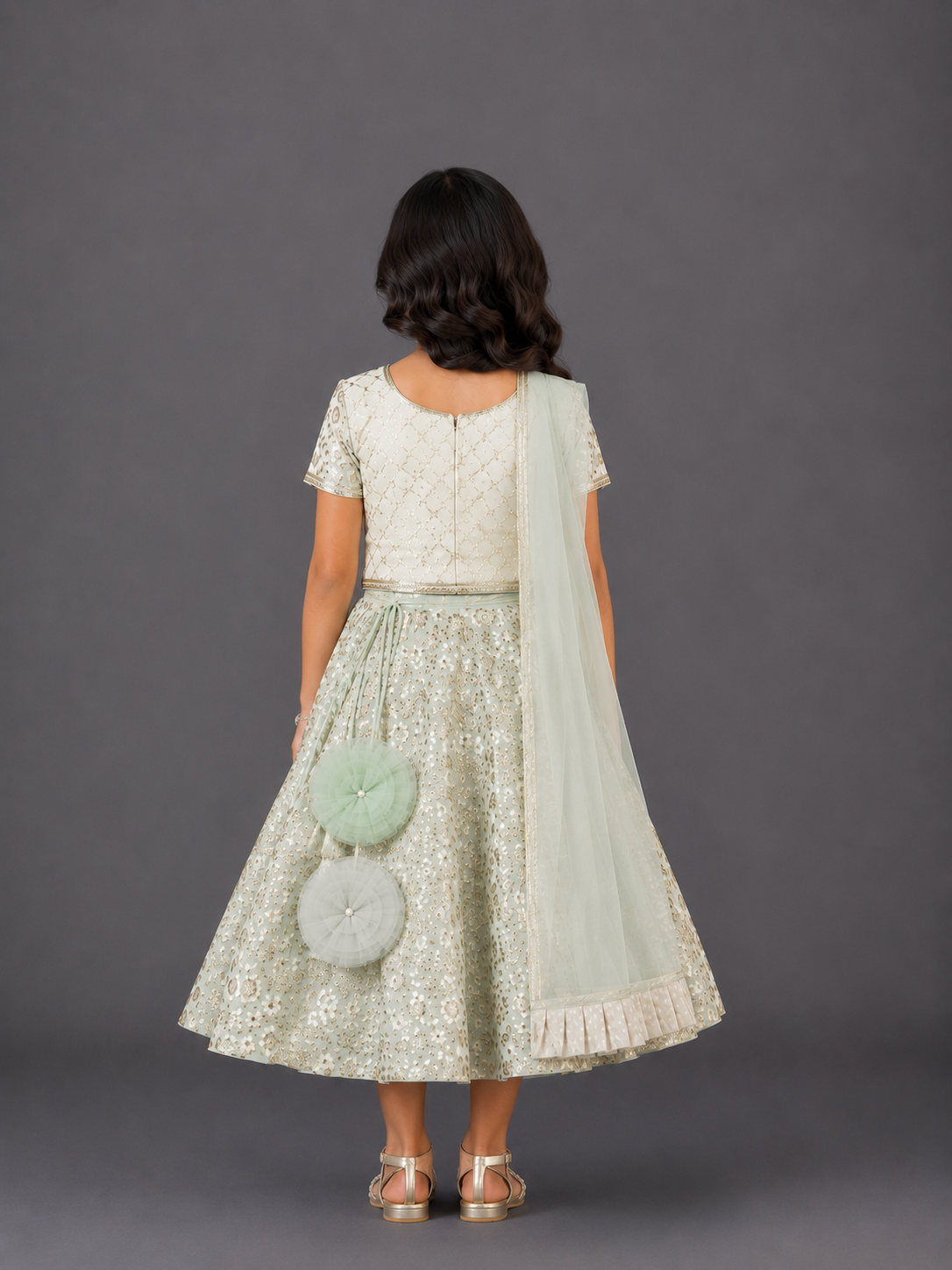 Off white and Green Heavy Embroidery lehnga blouse set with Dupatta