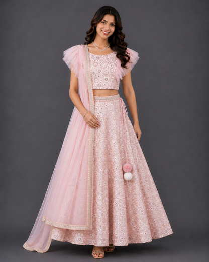 Baby Pink Heavy  Embroidery  Lehnga set with Dupatta
