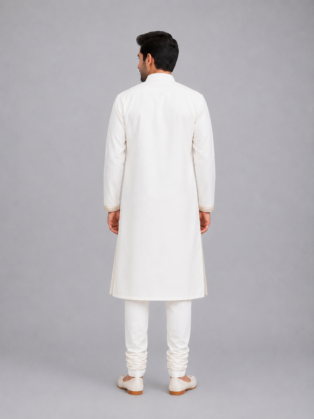 Off White Bandhgala Embroidery Set with Churidars