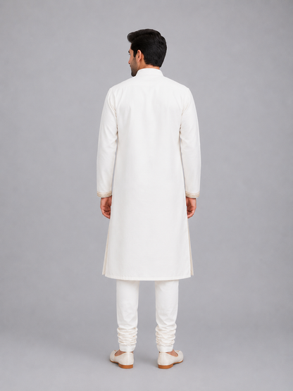 Off White Bandhgala Embroidery Set with Churidars