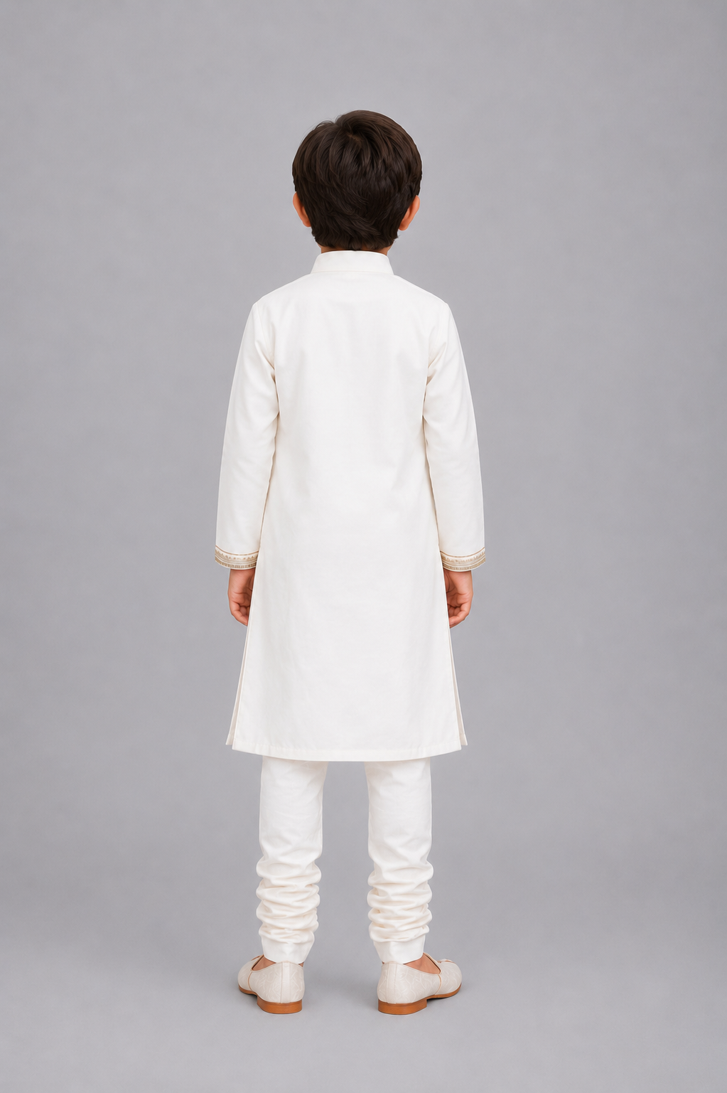 Off White Bandhgala Embroidery Set with Churidars