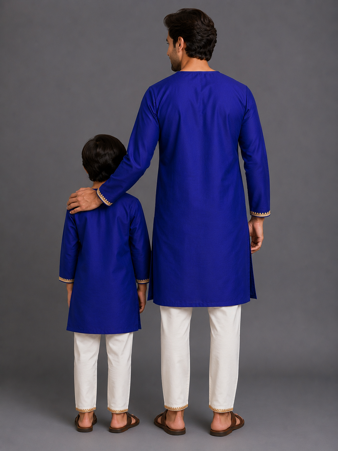 Brother Sister Embroidered Blue Kurta Pyjama set