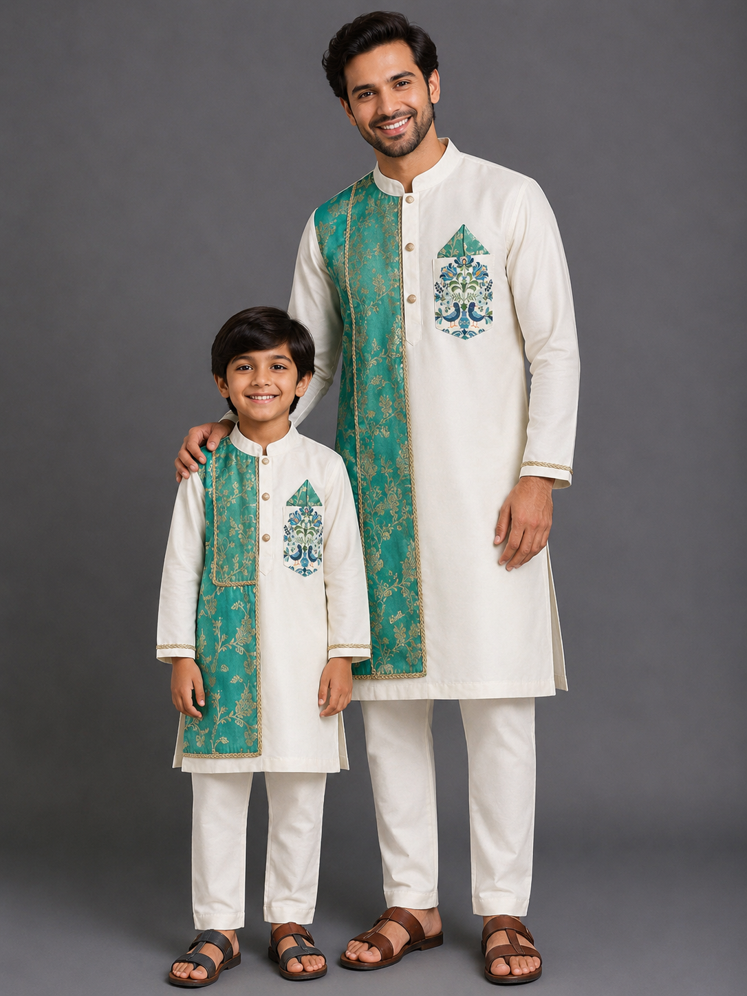 Two shades of Green Chanderi kurta set