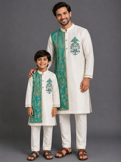 Two shades of Green Chanderi kurta set