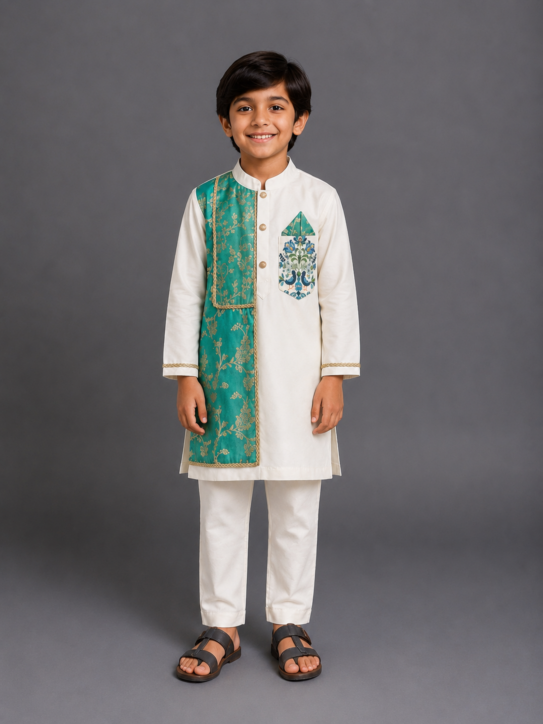 Two shades of Green Chanderi kurta set