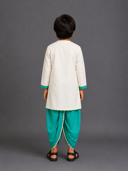 Green  Krishna Embroidered Angrakha Kurta Dhoti  Set