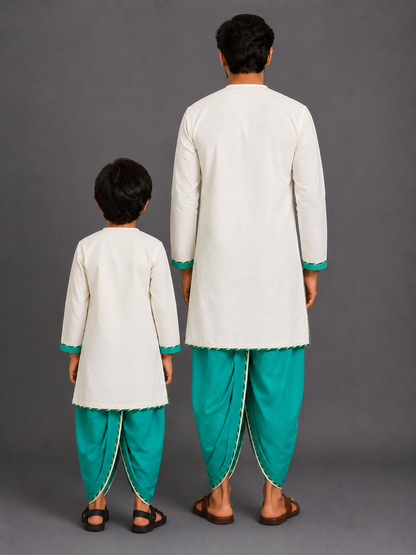 Green  Krishna Embroidered Angrakha Kurta Dhoti  Set