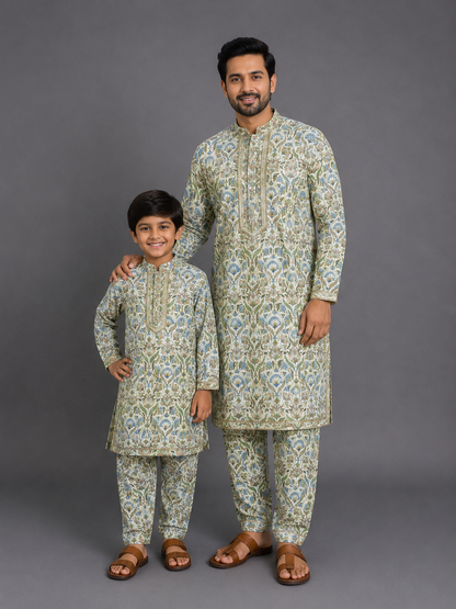 Floral Embroidered Multicolour Kurta With Matching Pyjama