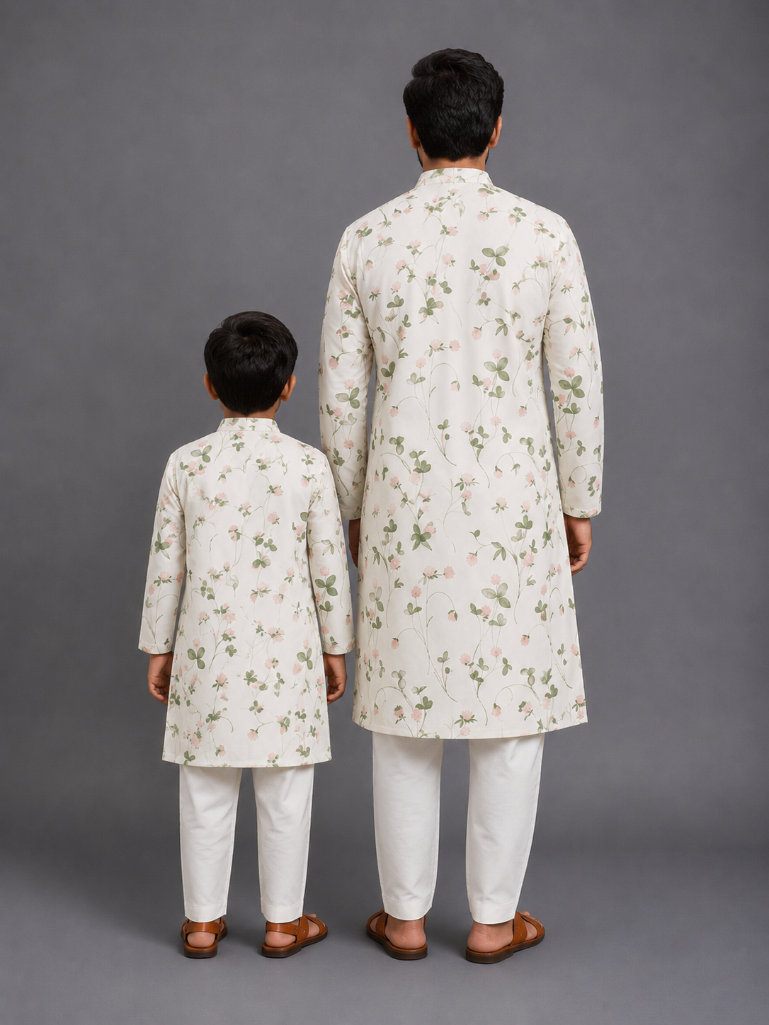 Floral Printed Kurta With Off White Pyjama