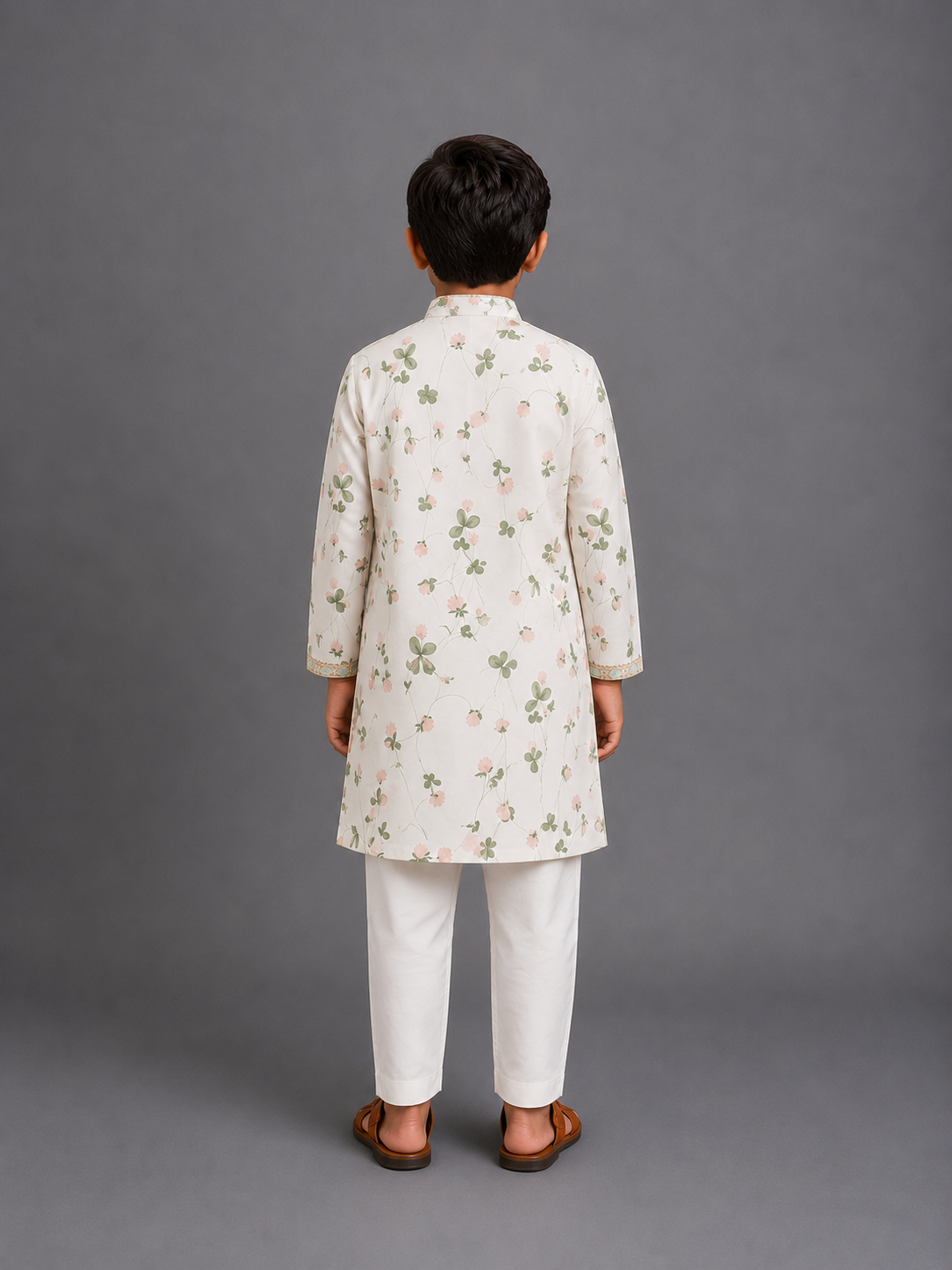 Floral Printed Kurta With Off White Pyjama