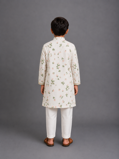 Floral Printed Kurta With Off White Pyjama