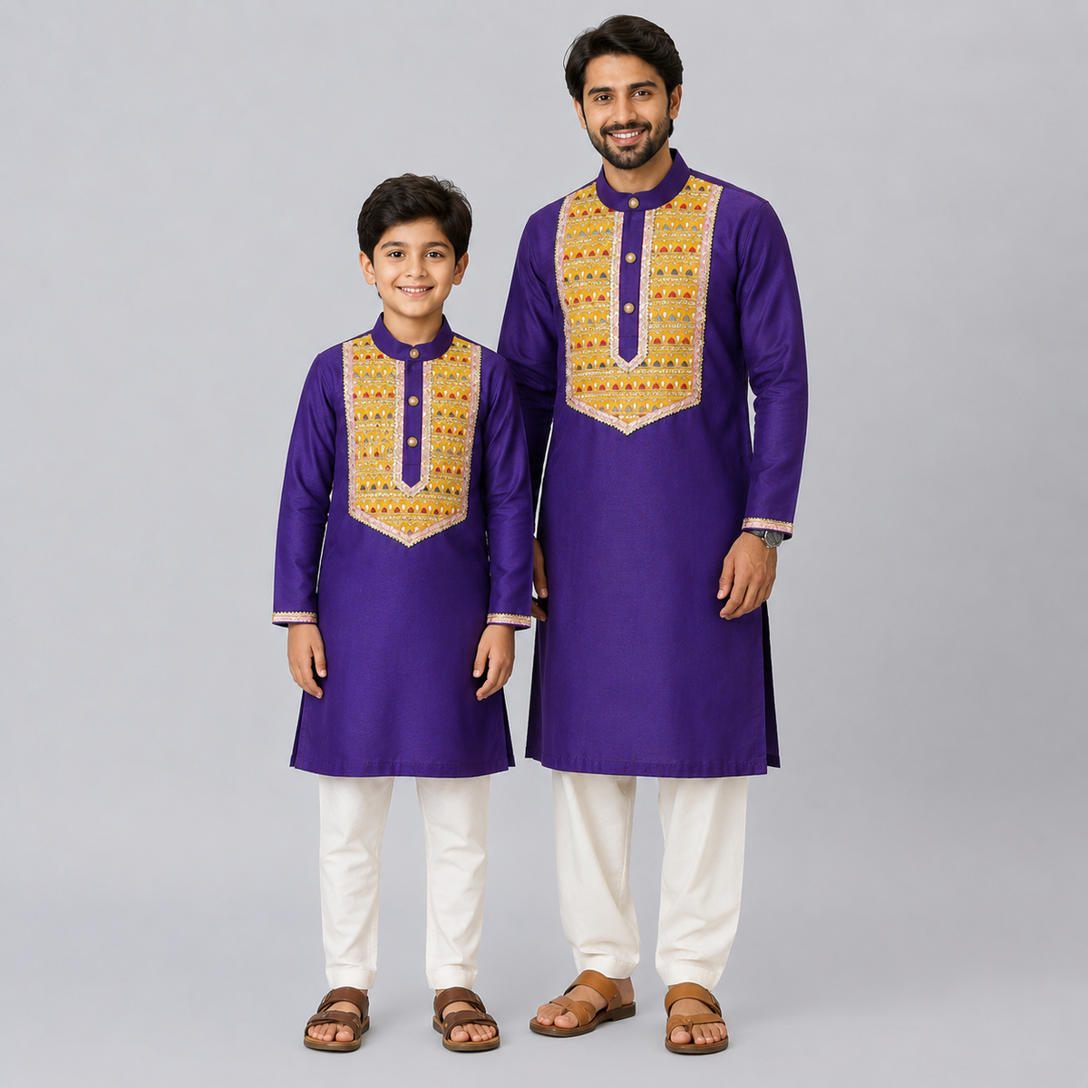 Purple Kurta with yoke embroidery kurta pyjama set
