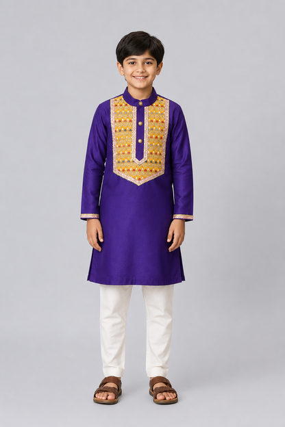 Purple Kurta with yoke embroidery kurta pyjama set