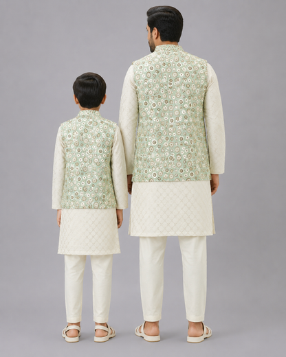 Green Sequins Embroidery Nehru jacket Kurta Pyjama set