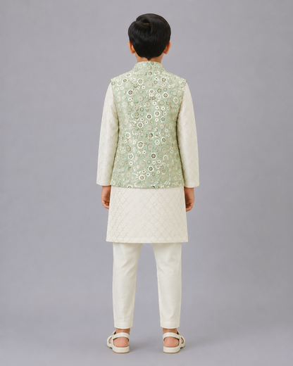 Green Sequins Embroidery Nehru jacket Kurta Pyjama set