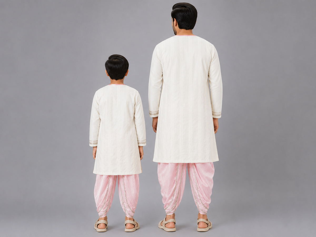 Cow printed Pink and off white Kurta payjama  set
