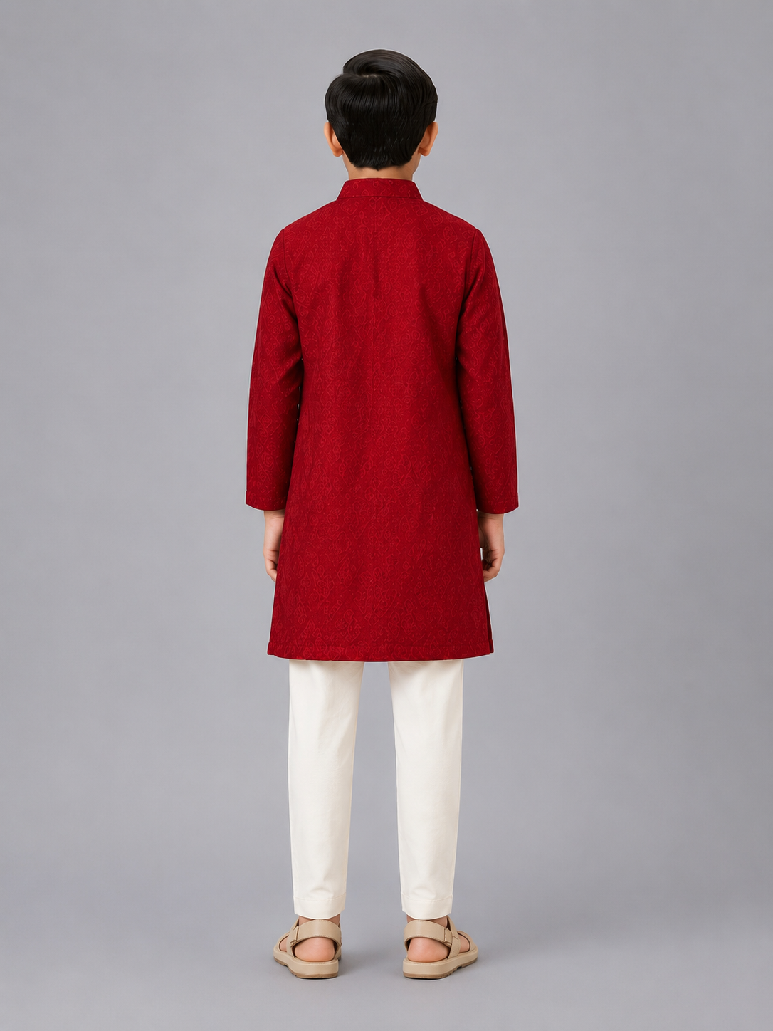 Maroon Mughal Printed Kurta Pyjama set