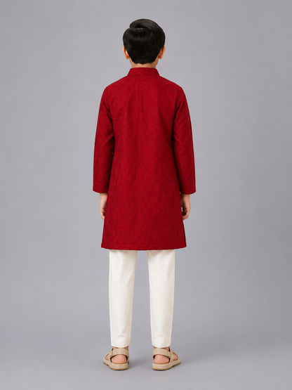 Maroon Mughal Printed Kurta Pyjama set