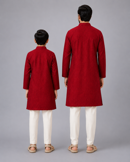 Maroon Mughal Printed Kurta Pyjama set
