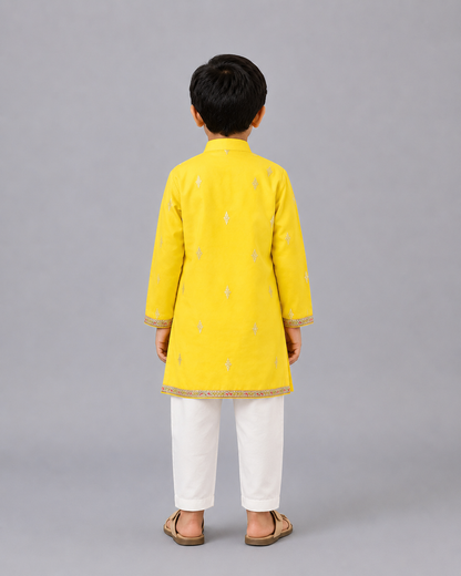 Yellow Laxmi Feet Kurta Pyjama set