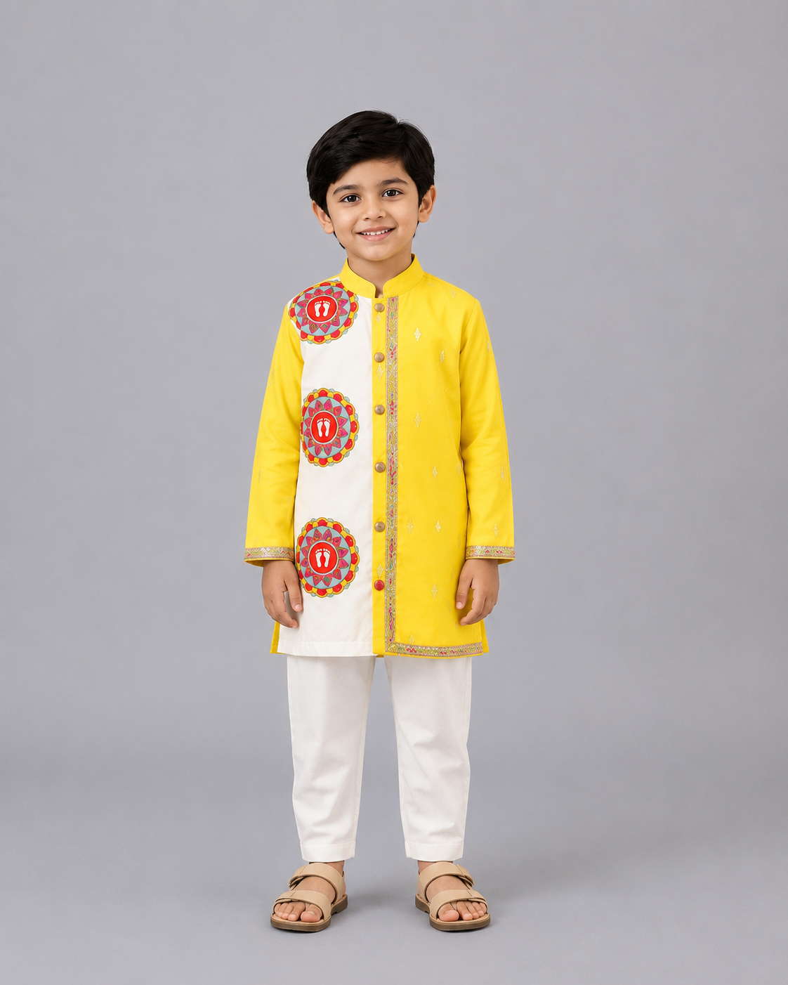 Yellow Laxmi Feet Kurta Pyjama set