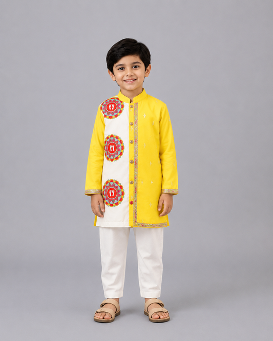 Yellow Laxmi Feet Kurta Pyjama set