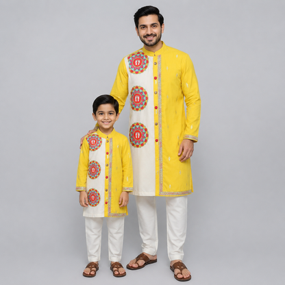 Yellow Laxmi Feet Kurta Pyjama set