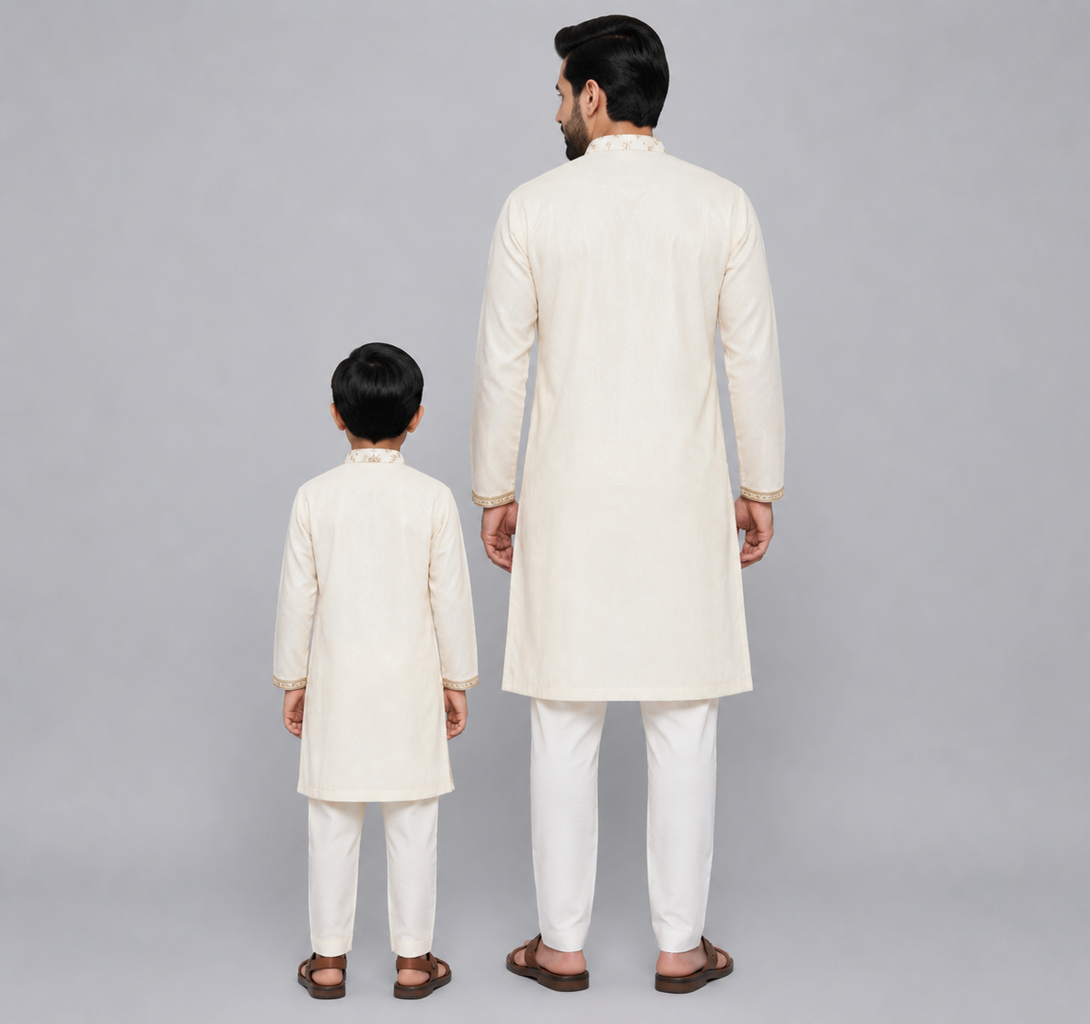 Off white Velvet Kurta set with chanderi panel