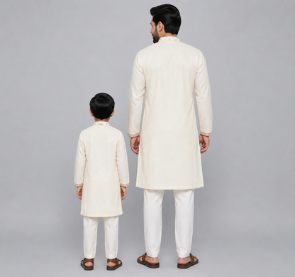 Off white Velvet Kurta set with chanderi panel