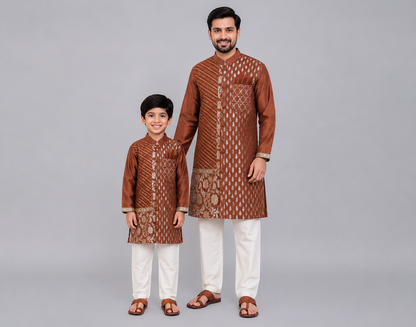 Brown Chanderi Panel kurta Pyjama set