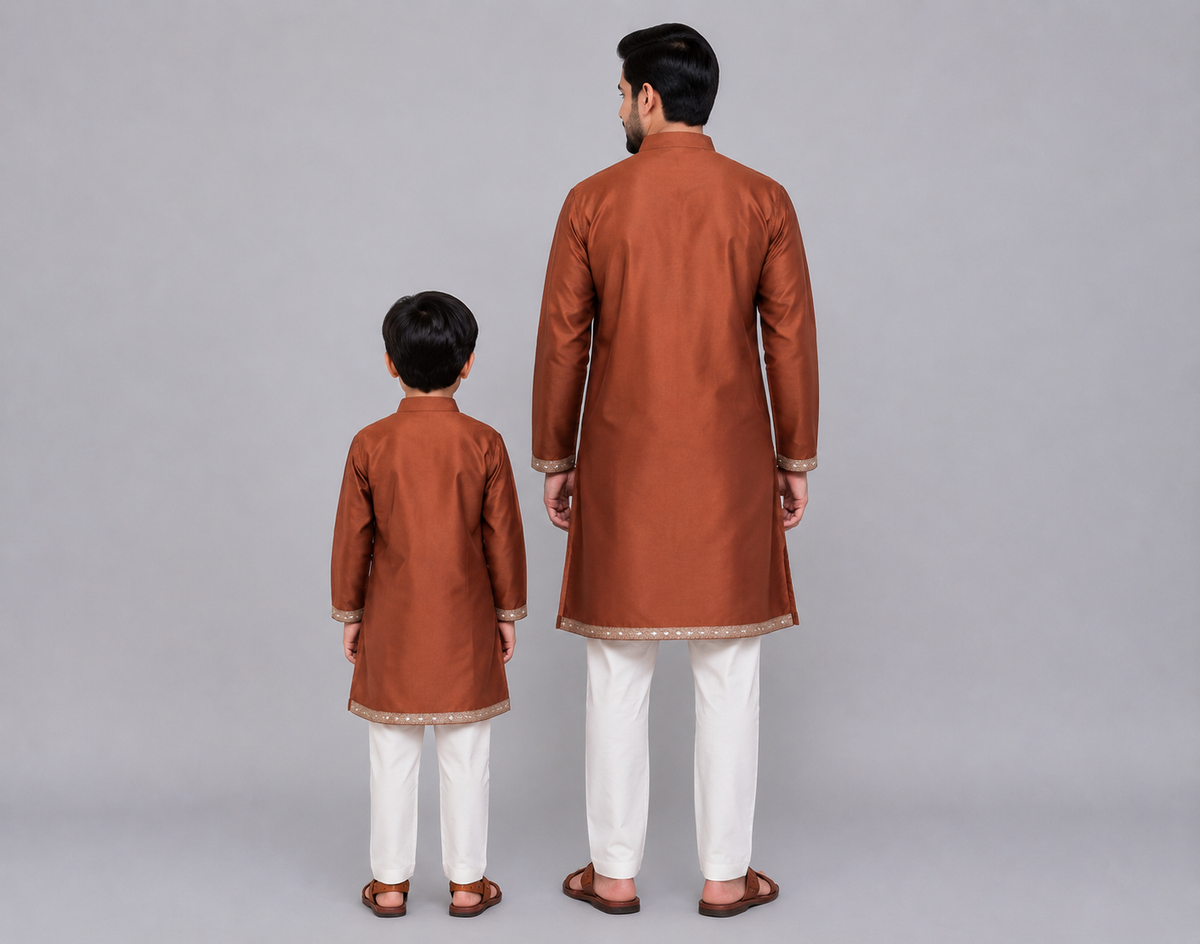 Brown Chanderi Panel kurta Pyjama set