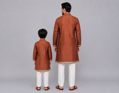 Brown Chanderi Panel kurta Pyjama set