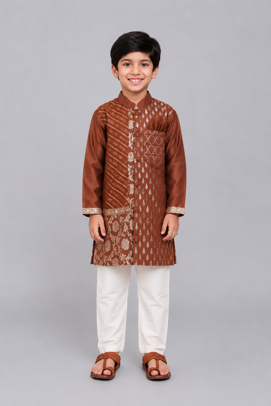 Brown Chanderi Panel kurta Pyjama set