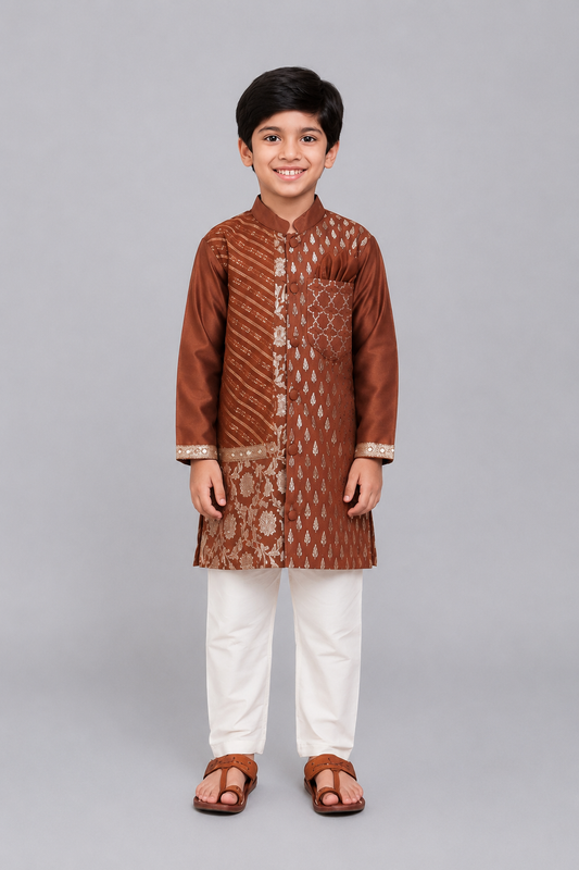 Brown Chanderi Panel kurta Pyjama set