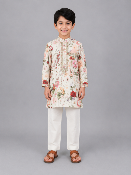 Mulitcolor Floral Printed Kurta Pyjama set