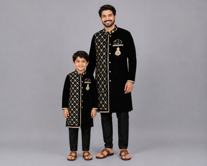 Black Velvet Kurta set with Chanderi panel