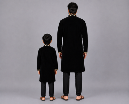 Black Velvet Kurta set with Chanderi panel