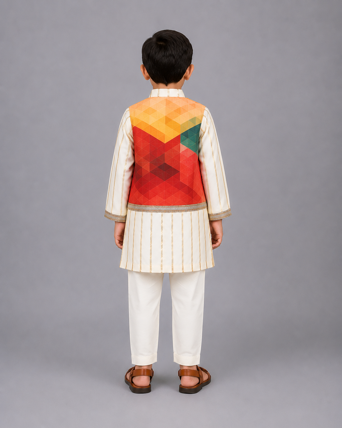 Off White Kurta with Multi color attached Jacket and Pyjama