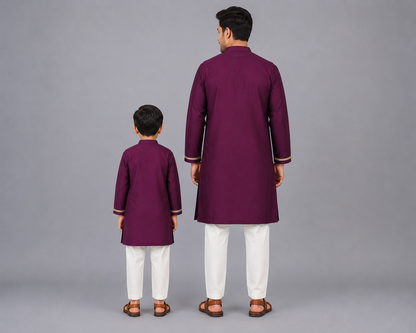 Purple  Kurta with Brocade attached Jacket and Pyjama