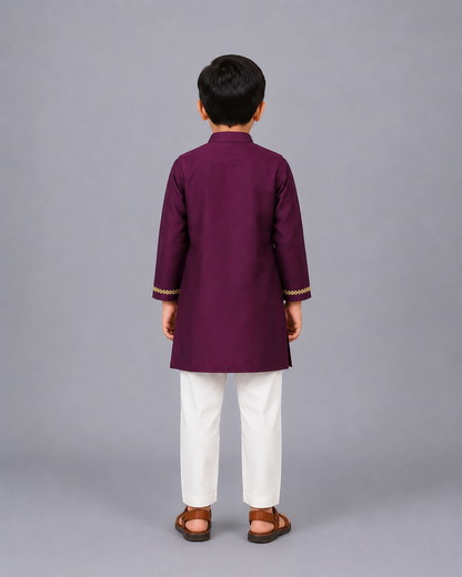 Purple  Kurta with Brocade attached Jacket and Pyjama