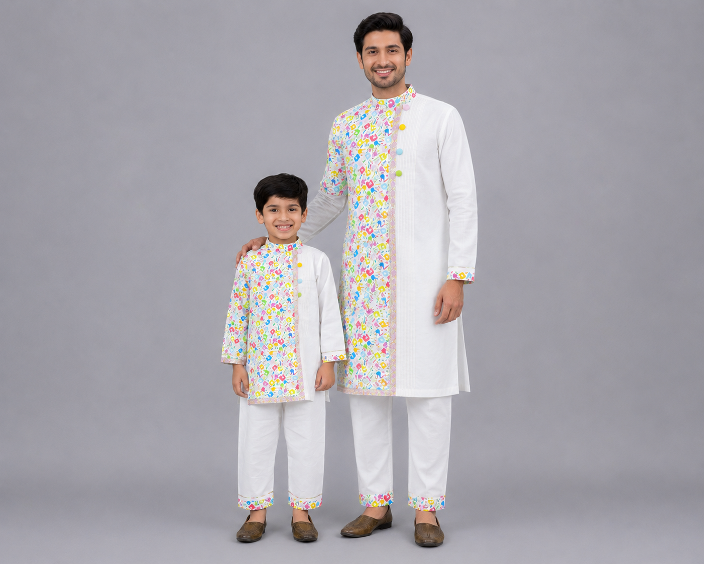 Multicolor Hands Holi Kurta Pyjama set