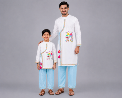 Kids Playing Holi printed pocket Kurta Pyjama set