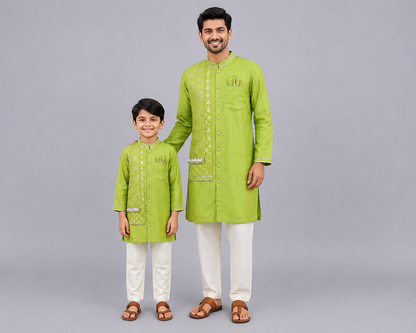 Green Chanderi Panel Kurta Pyjama Set