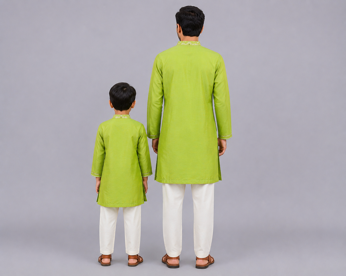 Green Chanderi Panel Kurta Pyjama Set